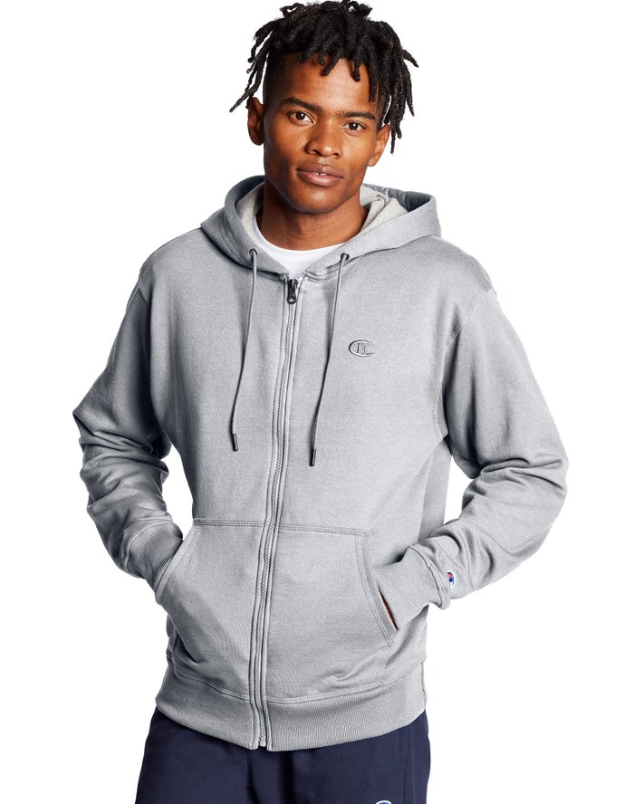 Champion Powerblend Fleece Full Zip C Logo Hoodie Heren - Grijs - Belgie 4631HYGOU